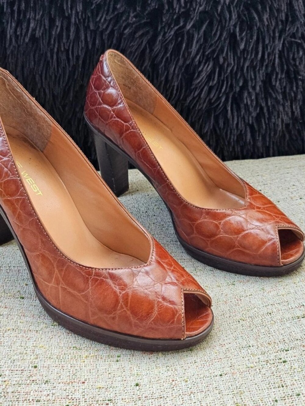 Nine West Women Heel Pump sandal Shoes Brown Leather Upper Size 6.5M - Picture 1 of 12